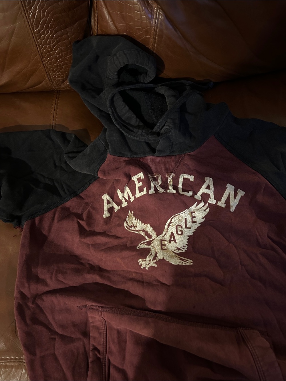 American Eagle Outfitters Maroon and Black Raglan Hoodie for Kids